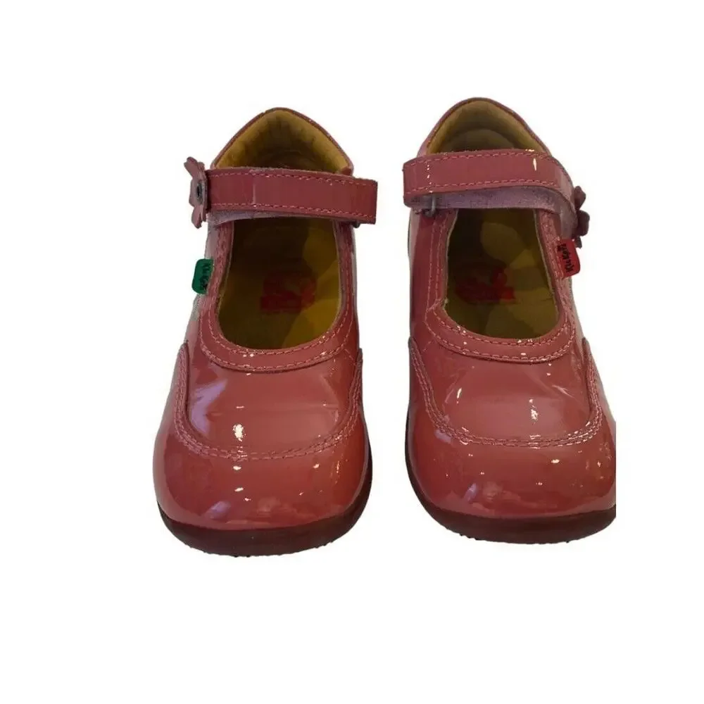 9.5 (26 eu) KicKers Pink Patent Mary Jane Booties Shoes Flower Design Rubber Sol
